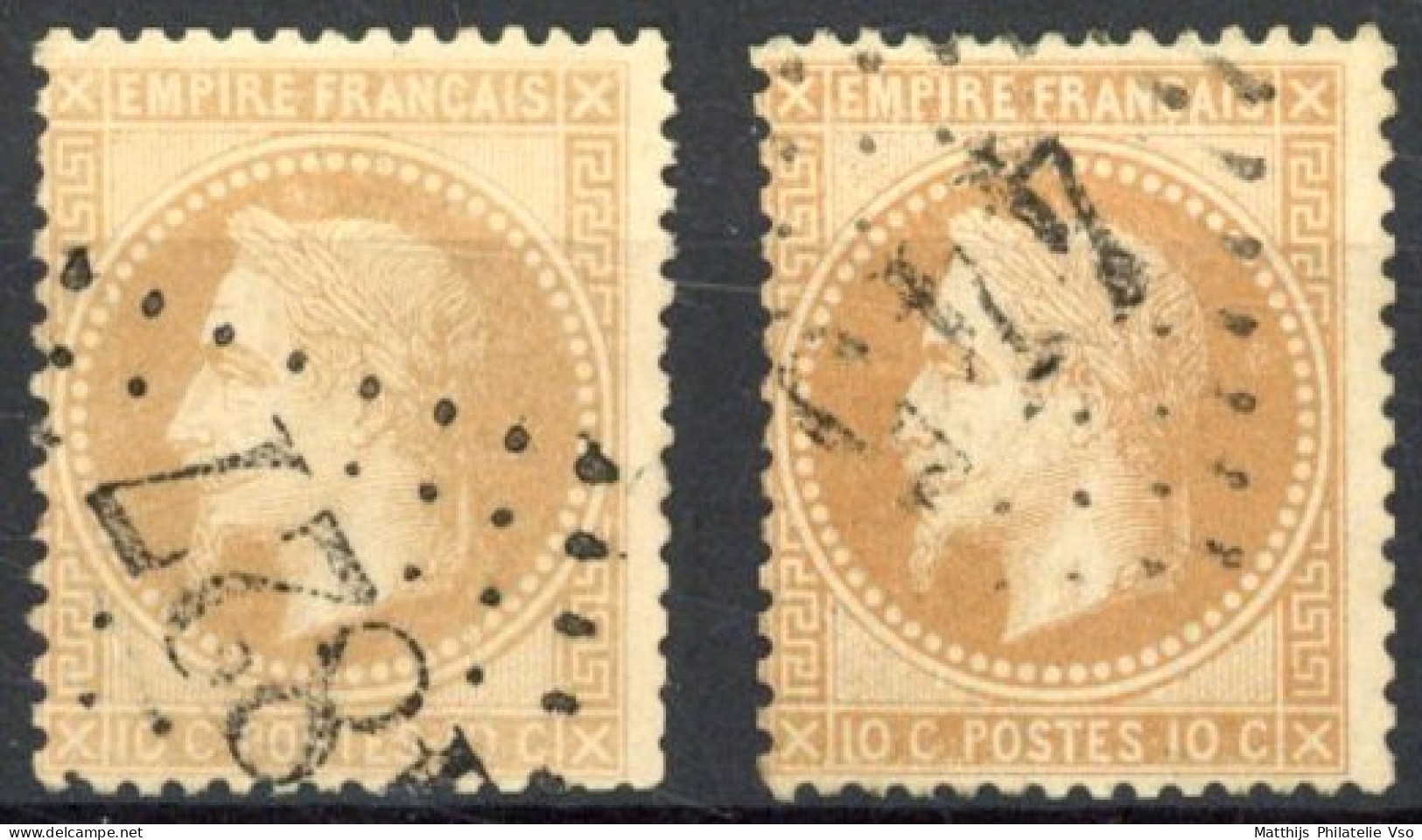 [O SUP] N° 28A+28Ac, Type I - Les 2 Nuances - Cote: 50€ - 1863-1870 Napoléon III Lauré