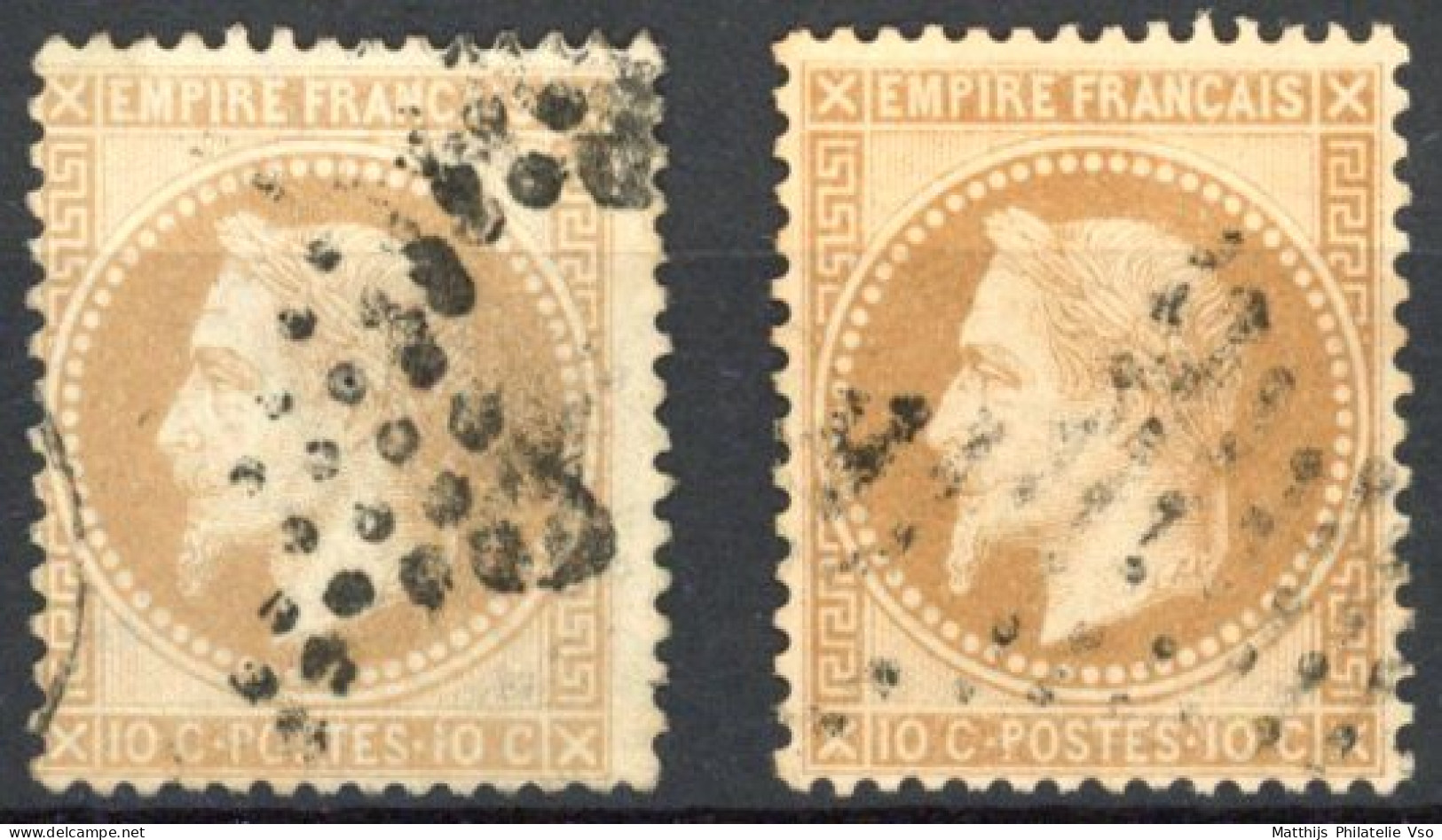 [O SUP] N° 28B+28Ba, Type II - Les 2 Nuances - Cote: 18€ - 1863-1870 Napoleon III Gelauwerd