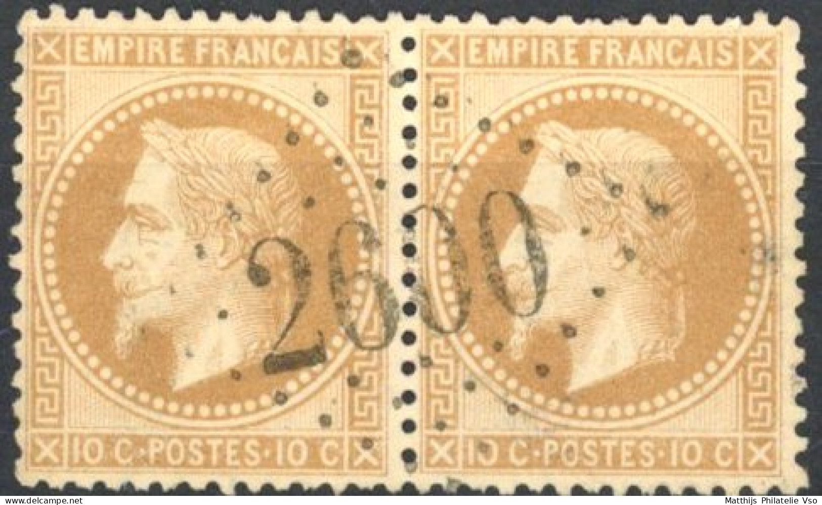 [O SUP] N° 28B, Superbe Paire - TB Obl Apposée 1x 'GC2600' Nant D'Aveyron - 1863-1870 Napoléon III Lauré