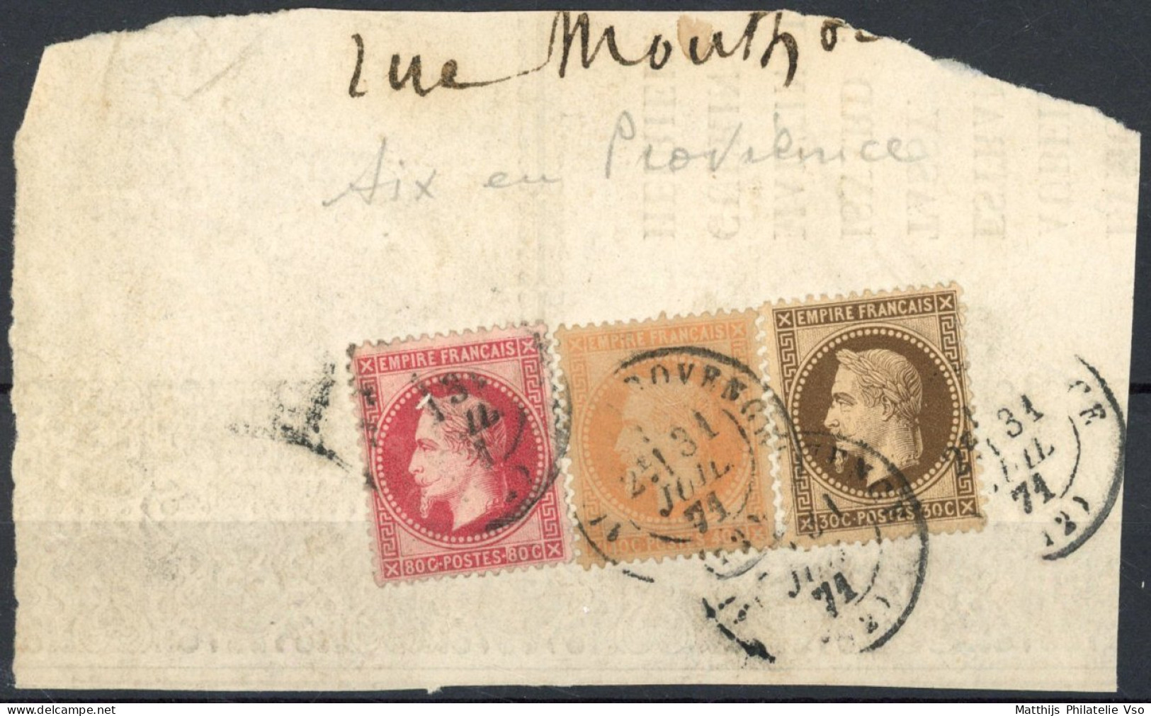 [O SUP] N° 30/32 Sur Fragment - Superbe Obl Càd 'Aix En Provence' - Cote: 80€ - 1863-1870 Napoléon III Lauré