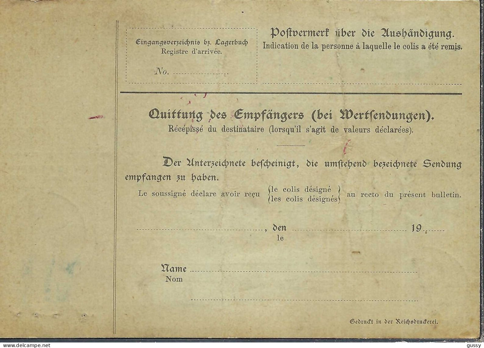 ALLEMAGNE Ca.1908: Bulletin D'Expédition De Berlin Pour Genève (Suisse) - Covers & Documents