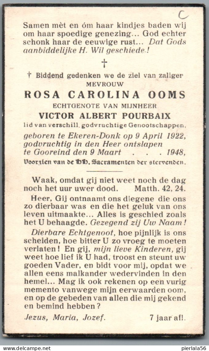 Bidprentje Ekeren-Donk - Ooms Rosa Carolina (1922-1948) - Devotieprenten