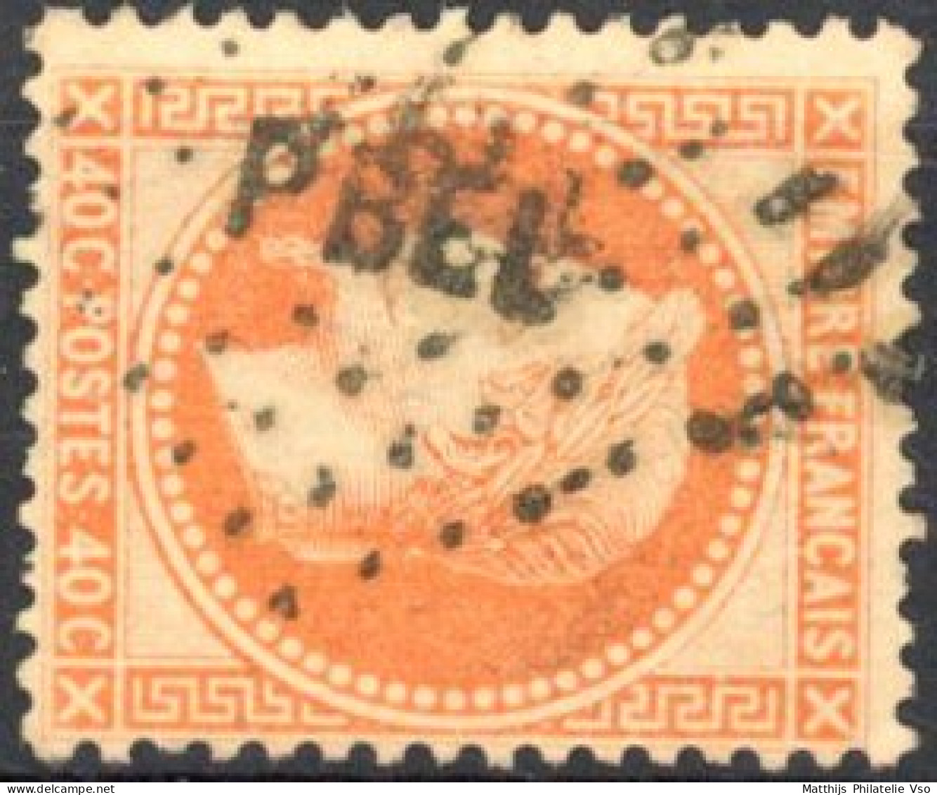 [O SUP] N° 31, 40c Orange - TB Obl Centrale 'PBEL' - 1863-1870 Napoleon III With Laurels