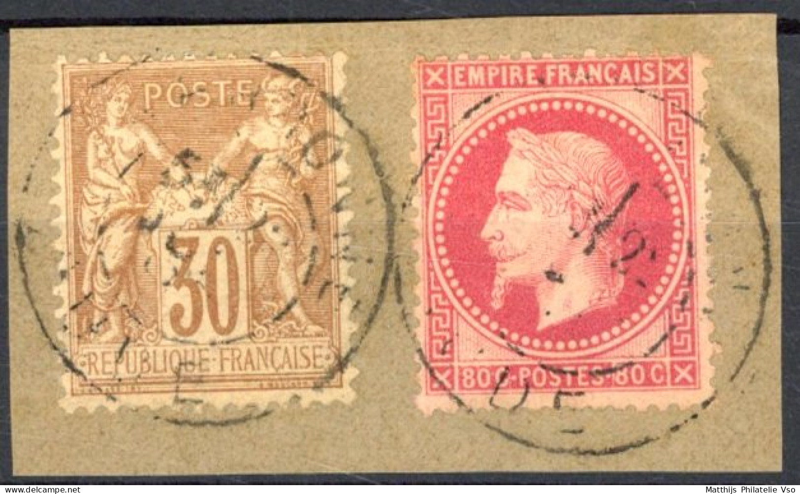 [O SUP] N° 32+80 Sur Fragment - TB Obl Cachet à Date - 1863-1870 Napoleon III Gelauwerd