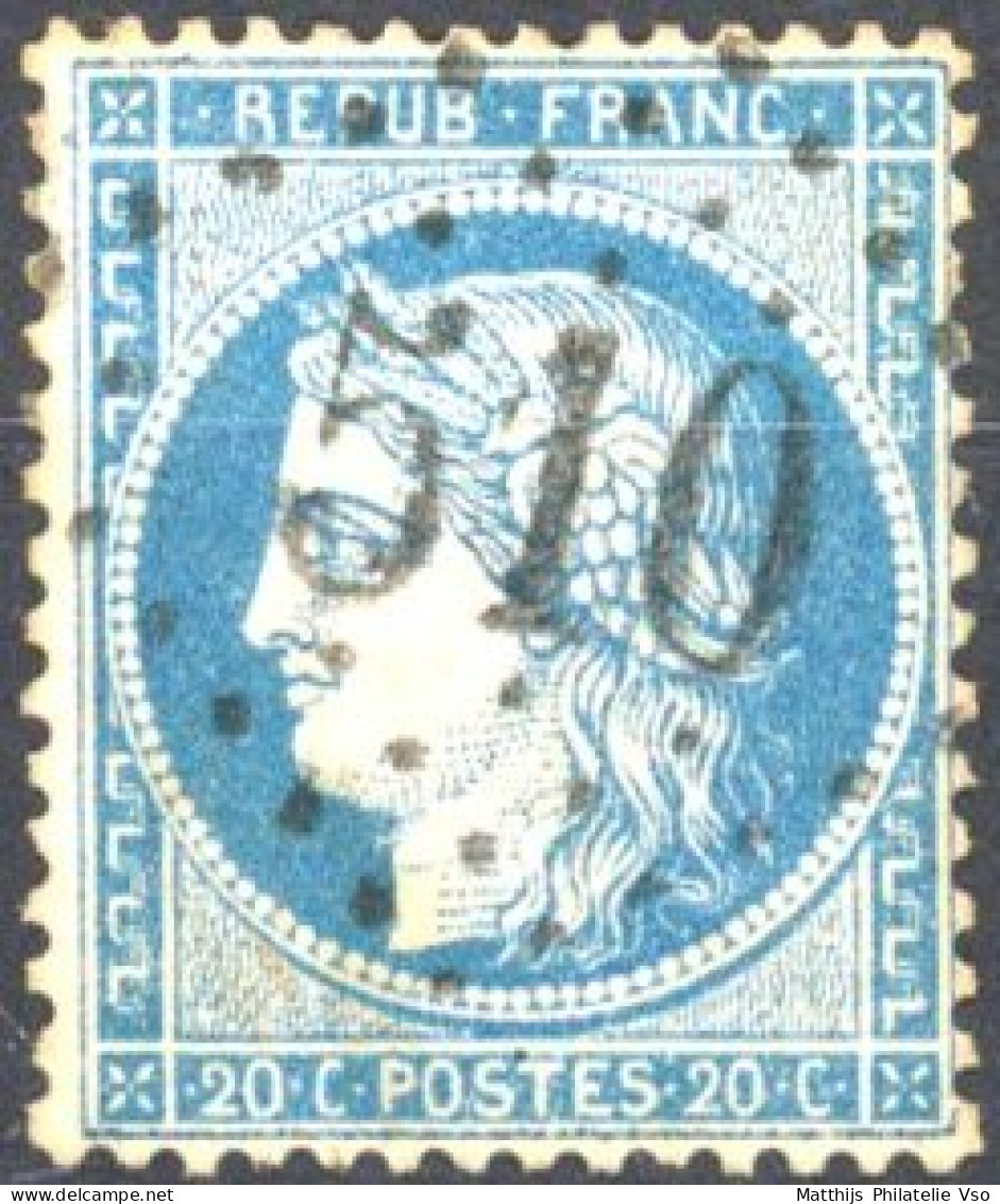 [O TB] N° 37, 20c Bleu Obl Concours GC '510' Bohain En Vermandois - 1870 Siège De Paris