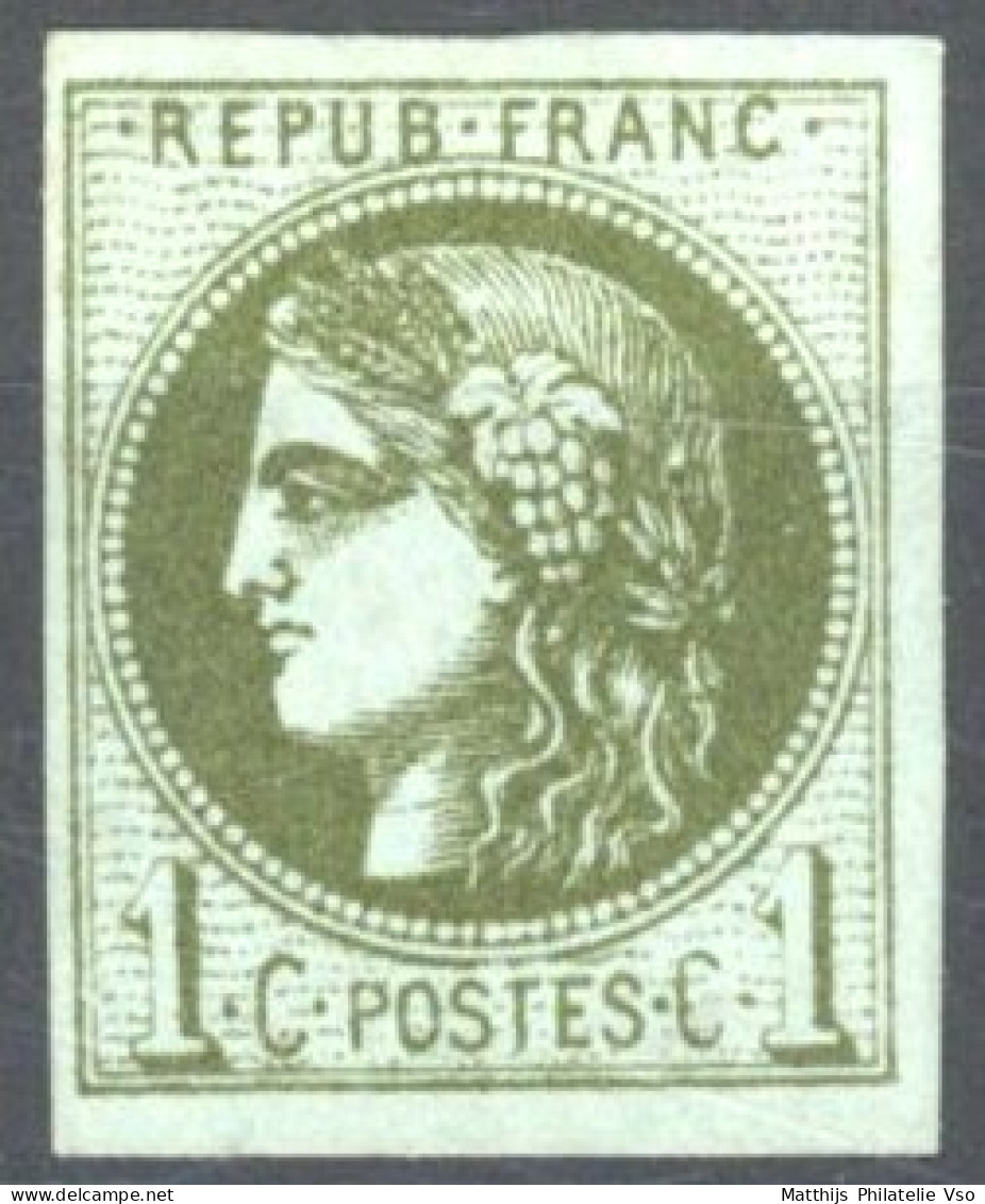 [* SUP] N° 39B, 1c Olive (report 2), Belles Marges Et Signé Brun - Légère Trace - Cote: 225€ - 1870 Bordeaux Printing