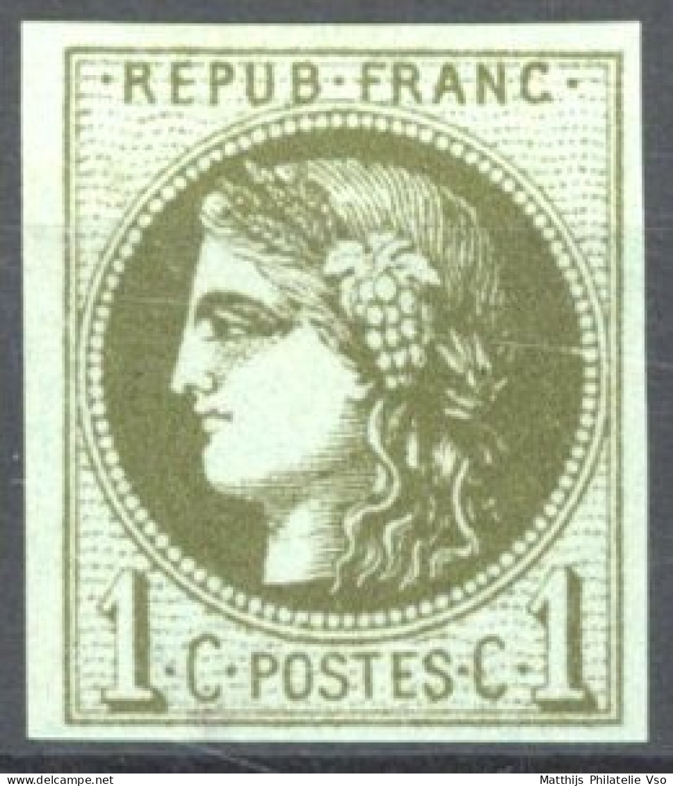 [* SUP] N° 39Cb, 1c Olive Foncé (report 3), Belles Marges Et Signé Calves - Grande Fraîcheur - Cote: 230€ - 1870 Ausgabe Bordeaux