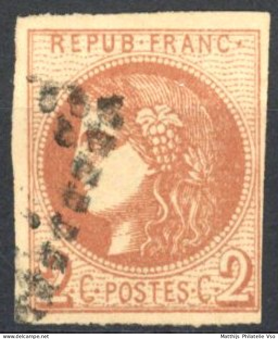 [O SUP] N° 40B, 2c Brun-rouge (report 2), Margé - Oblitération Légère - Cote: 330€ - 1870 Bordeaux Printing