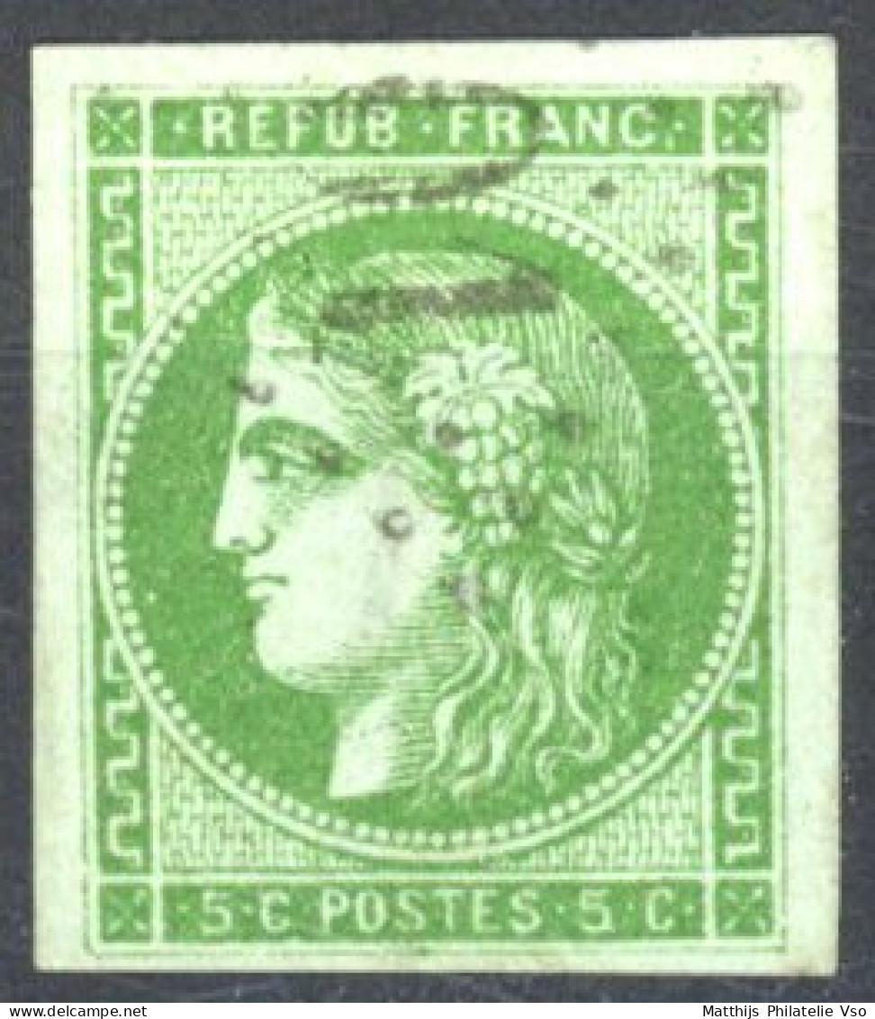 [O SUP] N° 42B, 1c Vert-jaune TB Margé Et Obl Très Légère. Très Frais - Cote: 220€ - 1870 Bordeaux Printing