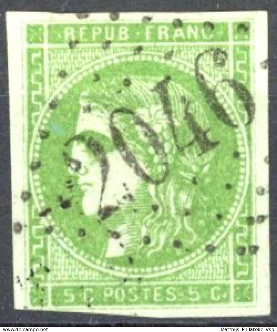 [O SUP] N° 42Ba, 5c Vert-jaune Foncé (report 2), Marge - Obl 'GC2046' Lille - Cote: 300€ - 1870 Bordeaux Printing