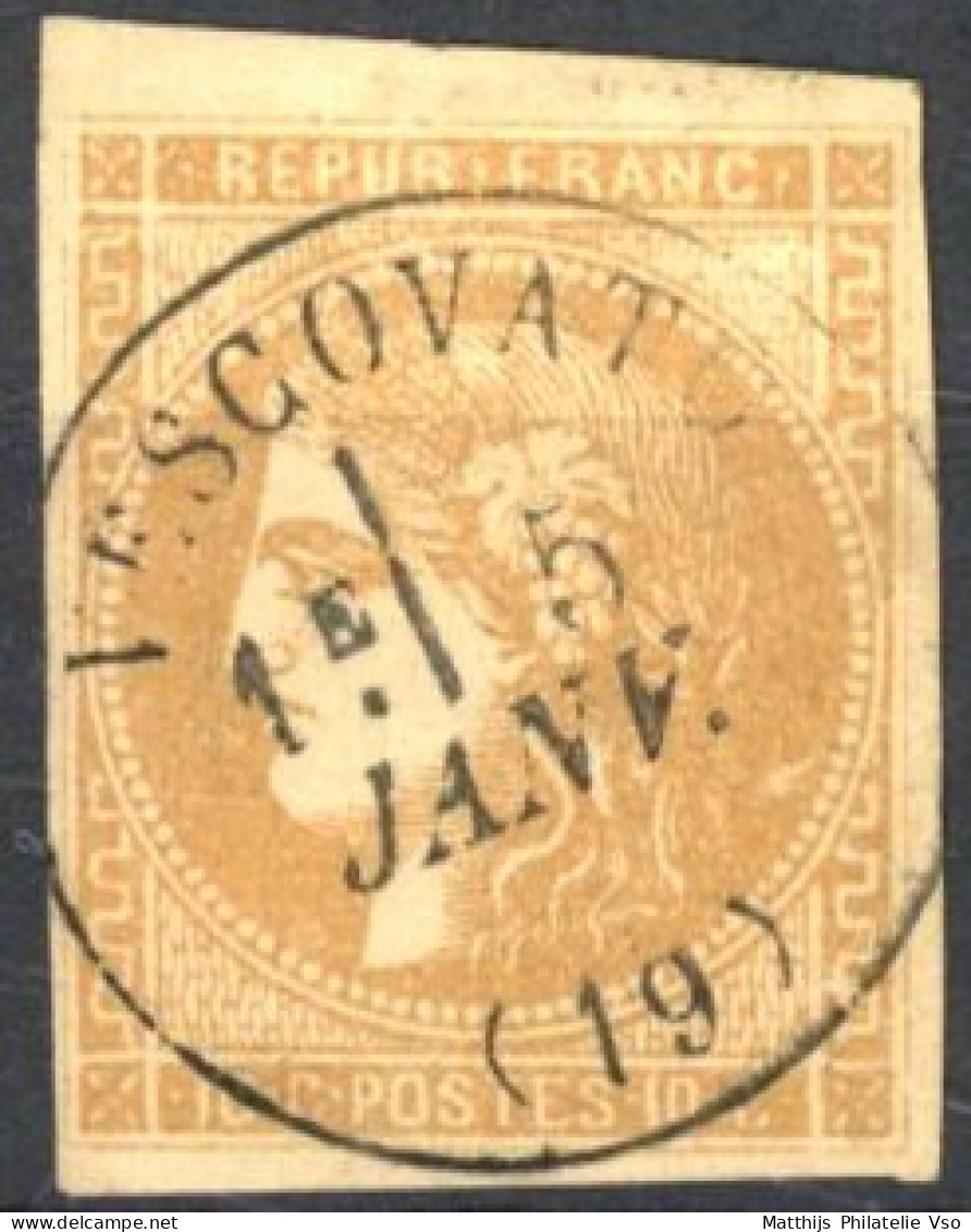 [O SUP] N° 43A, 10c Bistre (report 1), Bien Margé - TB Obl Centrale Càd 'L Escovato' - 1870 Ausgabe Bordeaux