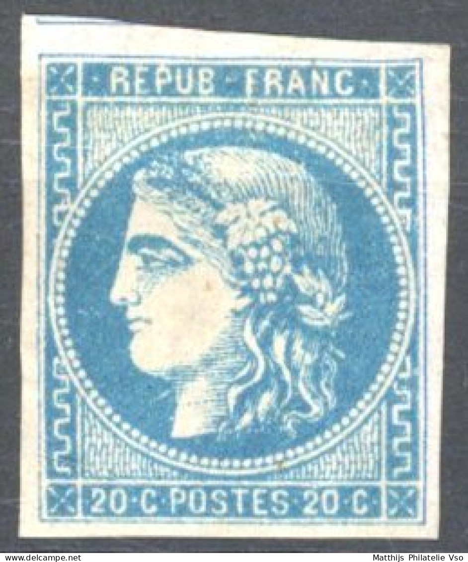 [* SUP] N° 45B, 20c Bleu (type II - Report 2), Belles Marges Et Voisin. Signé Brun - Légère Trace. Très Frais - Cote: 21 - 1870 Emisión De Bordeaux