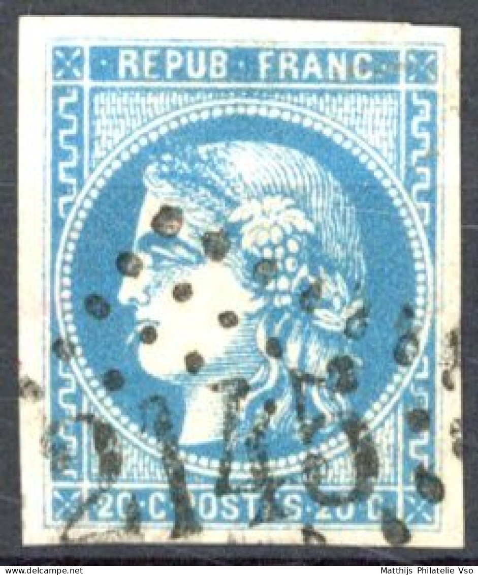 [O SUP] N° 46B, 20c Bleu (type III - Report 2), Bien Margé - à La Cigarette - 1870 Ausgabe Bordeaux