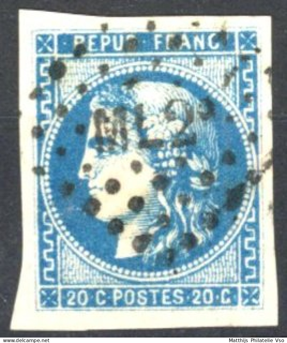 [O SUP] N° 46B, 20c Bleu (type III - Report 2), Bien Margé - Superbe Obl Ambulant 'ML2' - Cote: 25€ - 1870 Uitgave Van Bordeaux
