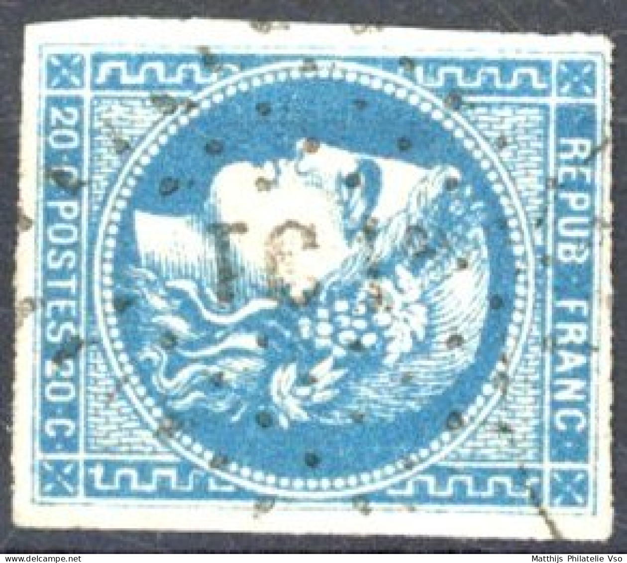 [O SUP] N° 46B, 20c Bleu (type III - Report 2), Bien Margé - Superbe Obl Ambulant 'TC1' - Cote: 25€ - 1870 Ausgabe Bordeaux