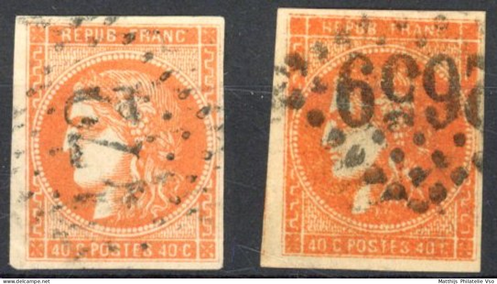 [O SUP] N° 48+48a, 40c Orange Et Orange Vif. Timbres Bien Margés - Superbe Duo - Cote: 380€ - 1870 Bordeaux Printing