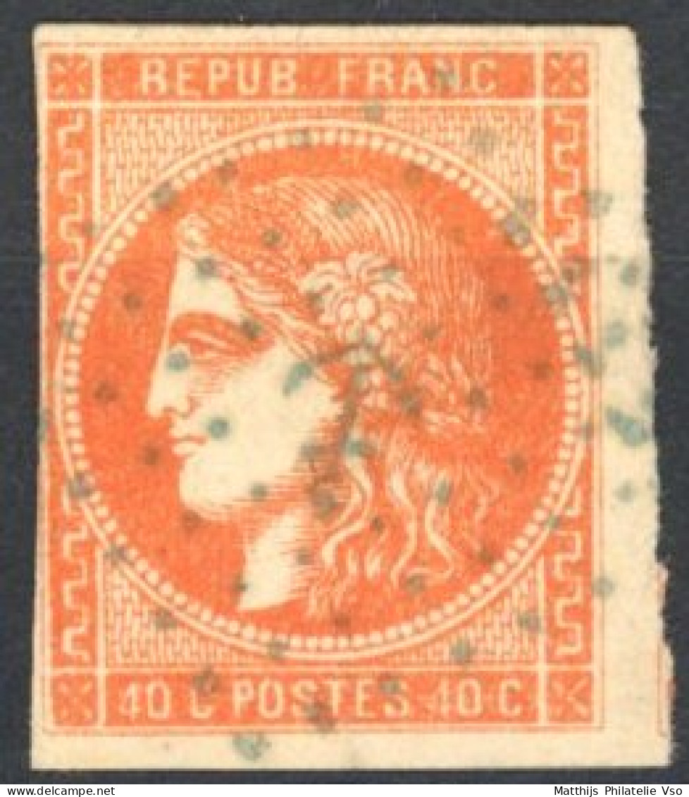 [O SUP] N° 48, 40c Orange, Quasi Margé - TB Obl Centrale Ancre - Cote: 250€ - 1870 Ausgabe Bordeaux