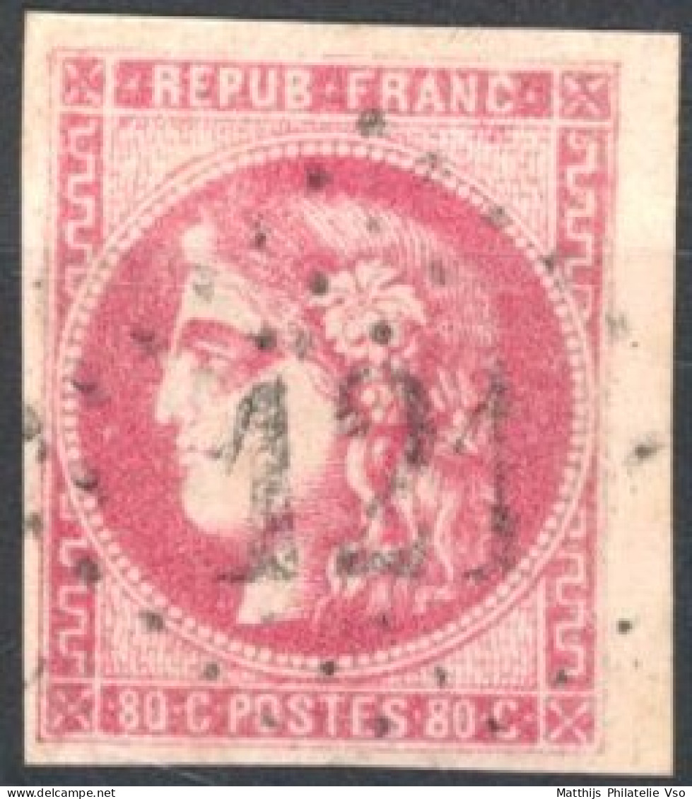 [O SUP] N° 49, 80c Rose TB Margé Et Obl Centrale GC '121' Anzin - Cote: 350€ - 1870 Bordeaux Printing