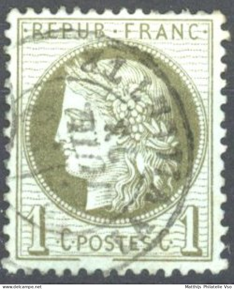 [O SUP] N° 50b, 1c Vert-olive Avec Trait Inférieur Du Cadre Brisé - Cote: 75€ - 1871-1875 Cérès