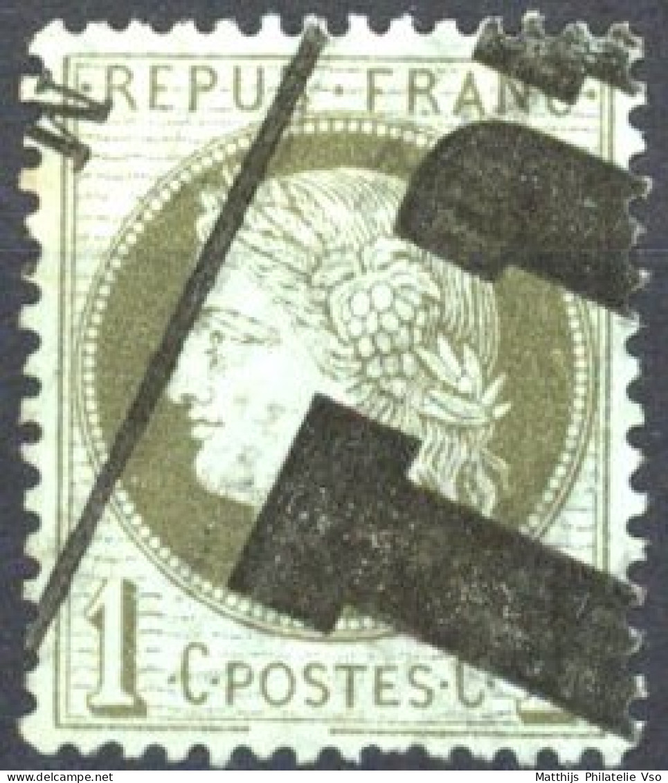 [O SUP] N° 50, 1c Vert-olive - Superbe Annulation Typo Des Journaux - Cote: 30€ - 1871-1875 Ceres