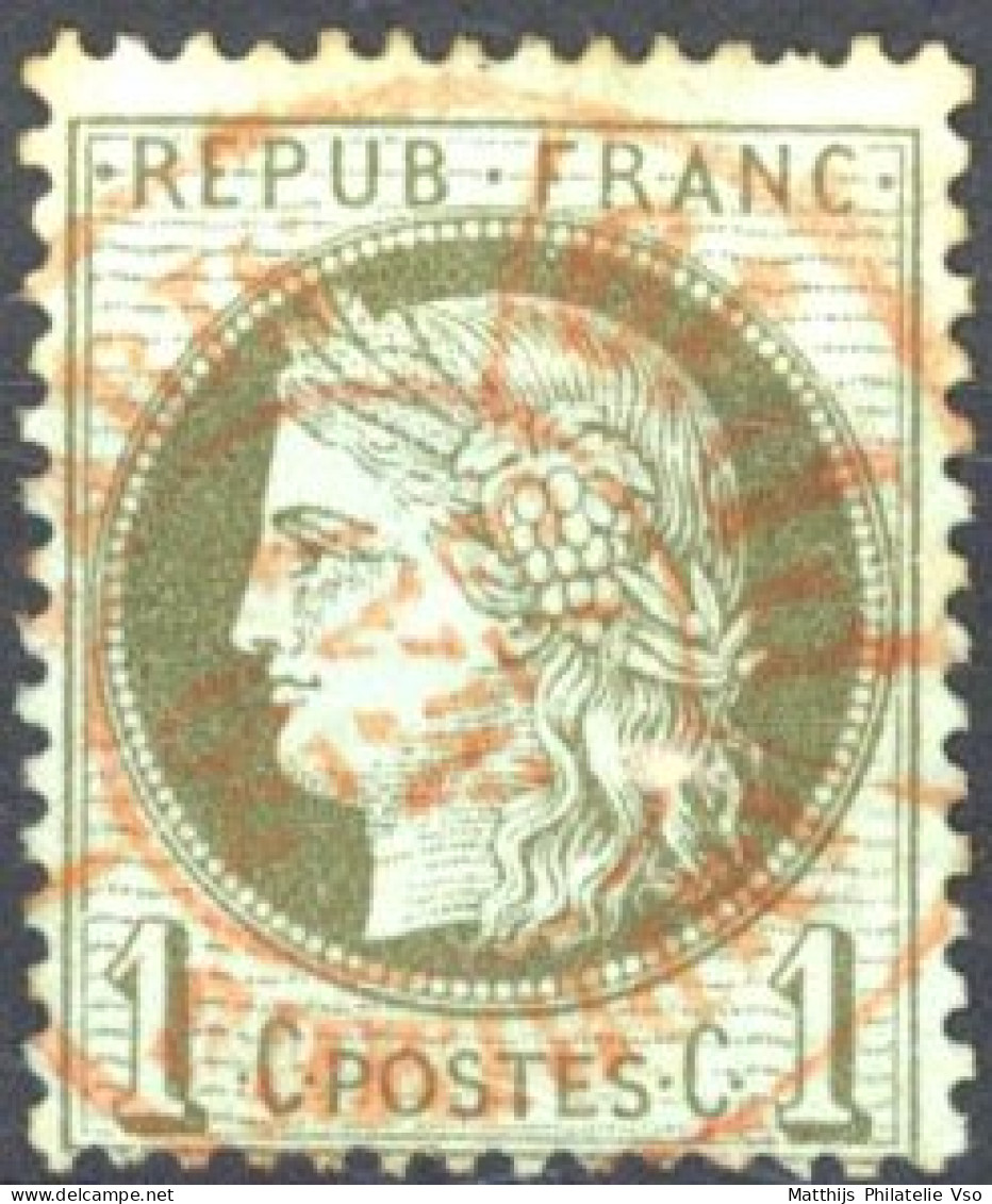 [O SUP] N° 50, 1c Vert-olive - Superbe Obl Càd Rouge Des Imprimés - Cote: 25€ - 1871-1875 Ceres