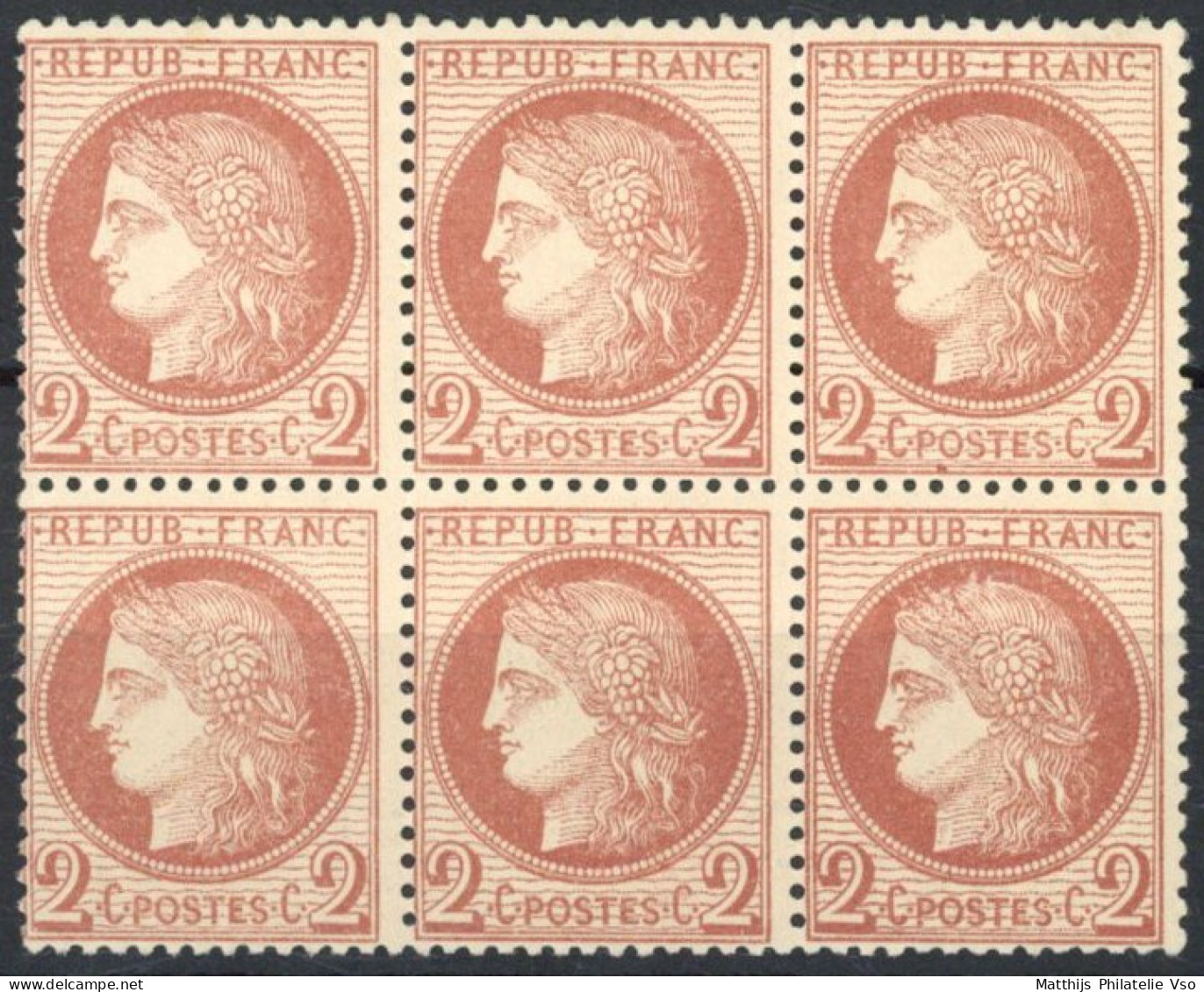 [** SUP] N° 51, 2c Rouge-brun En Bloc De 6 - Fraîcheur Postale. Cote *1200 € - 1871-1875 Cérès