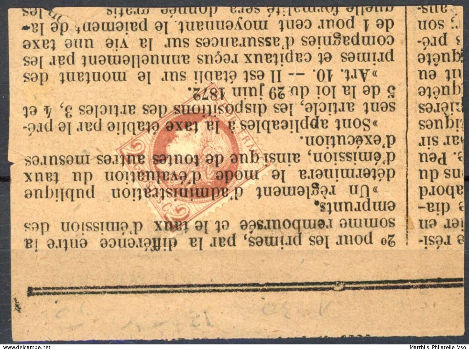 [O SUP] N° 51, 2c Rouge-brun Sur Fragment - TB Obl Annulation Type Des Journaux - 1871-1875 Cérès