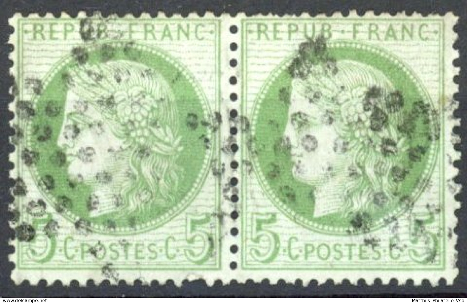 [O SUP] N° 53, 5c Vert-jaune En Paire - TB Obl Centrale étoile - 1871-1875 Ceres