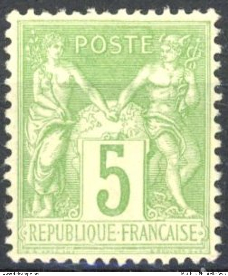 [** SUP] N° 102, 5c Vert-jaune (I), Excellent Centrage - Fraîcheur Postale - Cote: 100€ - 1876-1878 Sage (Tipo I)