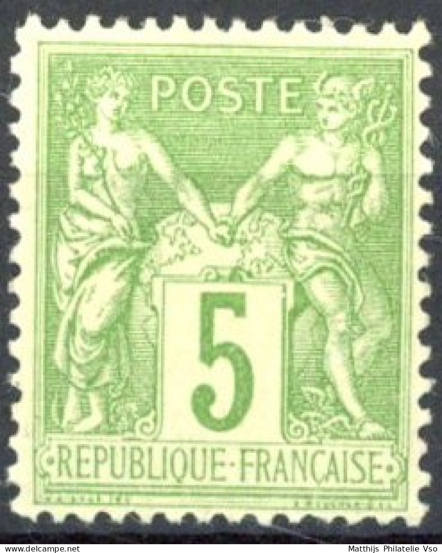 [** SUP] N° 106, 5c Vert-jaune (II), Excellent Centrage - Fraîcheur Postale - Cote: 100€ - 1876-1898 Sage (Type II)