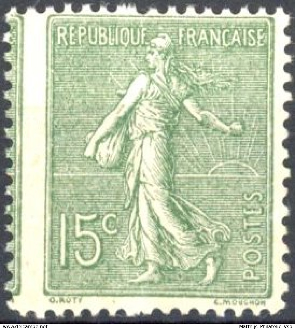 [** SUP] N° 130-cu, 15c Vert-gis - Format Large - 1903-60 Semeuse Lignée