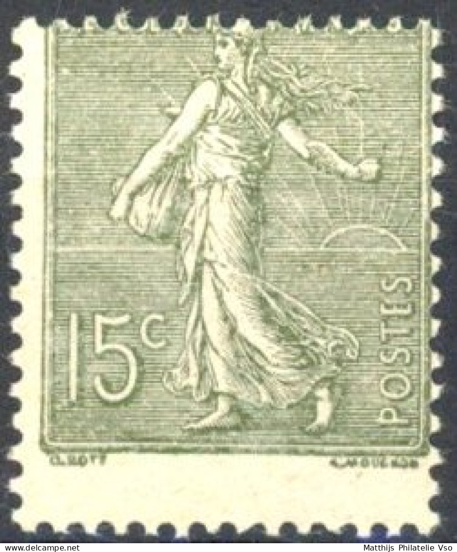 [* SUP] N° 130-cu, 15c Vert-gris - Format étroit (piquage à Cheval) - 1903-60 Semeuse Lignée