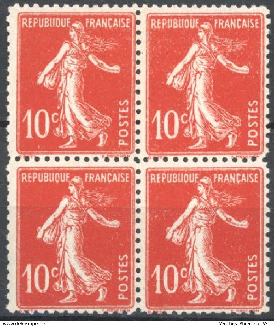 [** SUP] N° 138n, 10c Rouge, Faux De Turin - Bloc De 4 - Cote: 80€ - 1903-60 Sower - Ligned