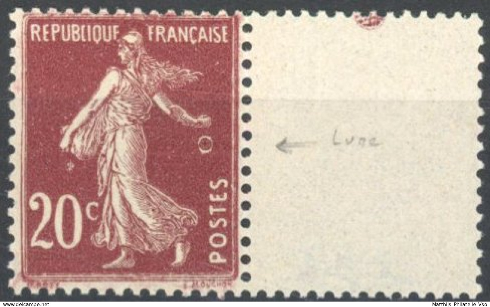 [** SUP] N° 139g, 20c Brun-rouge - Anneau Lune - Cote: 50€ - 1903-60 Säerin, Untergrund Schraffiert