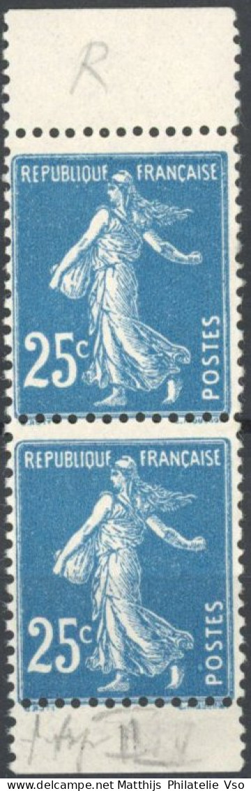 [** SUP] N° 140f, 25c Bleu - Paire Verticale De Carnet - Cote: 130€ - 1903-60 Semeuse Lignée