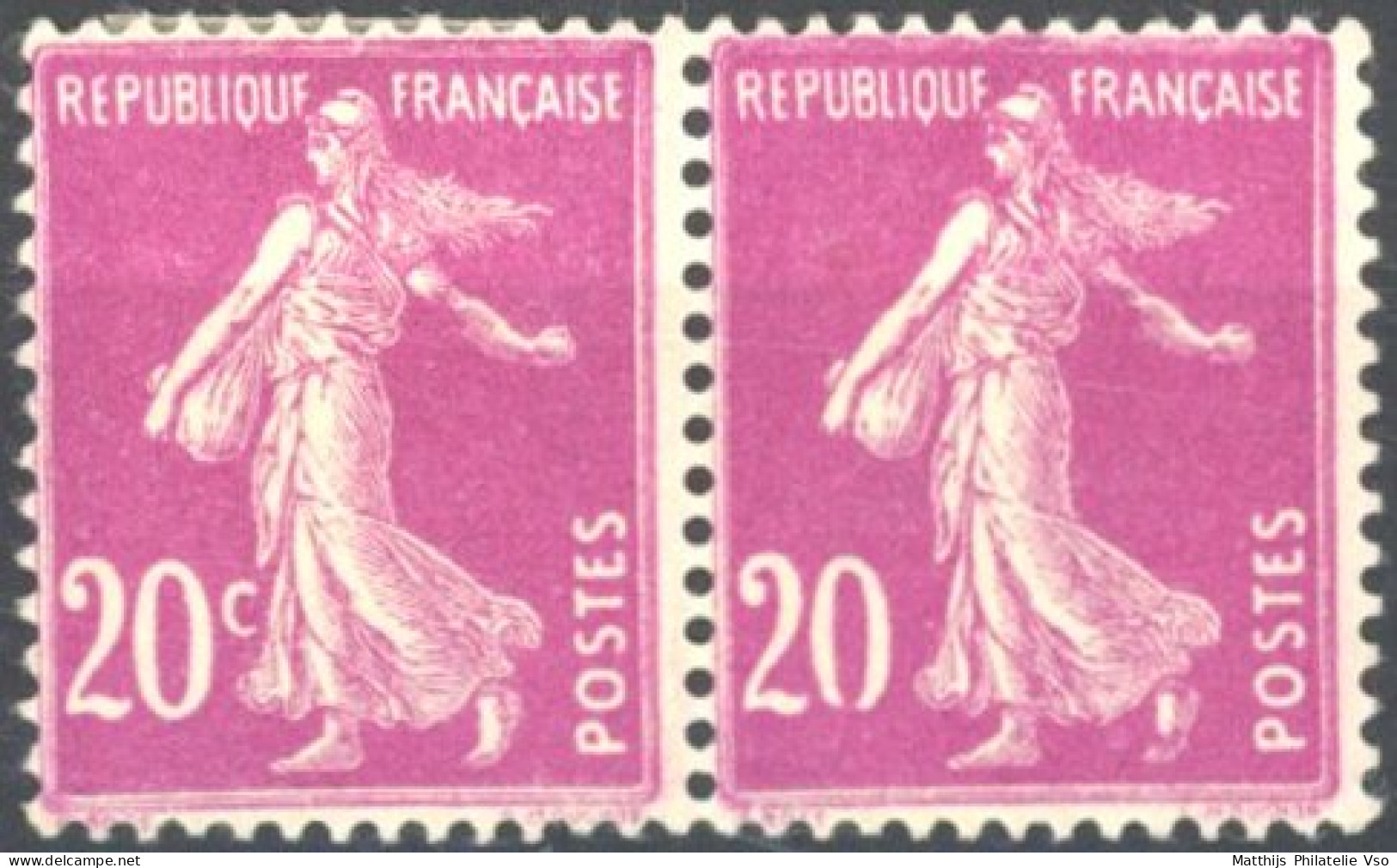 [* SUP] N° 190f, 20c Lilas-rose En Paire - Sans 'c' à 20c Au Timbre 2 - Cote: 25€ - 1903-60 Sower - Ligned