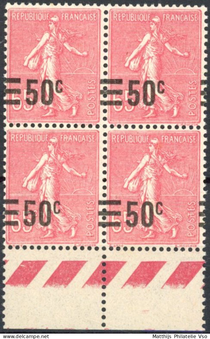 [** SUP] N° 224-cu, 65/50c Rose En Bloc De 4 - Surcharge à Cheval - 1903-60 Säerin, Untergrund Schraffiert