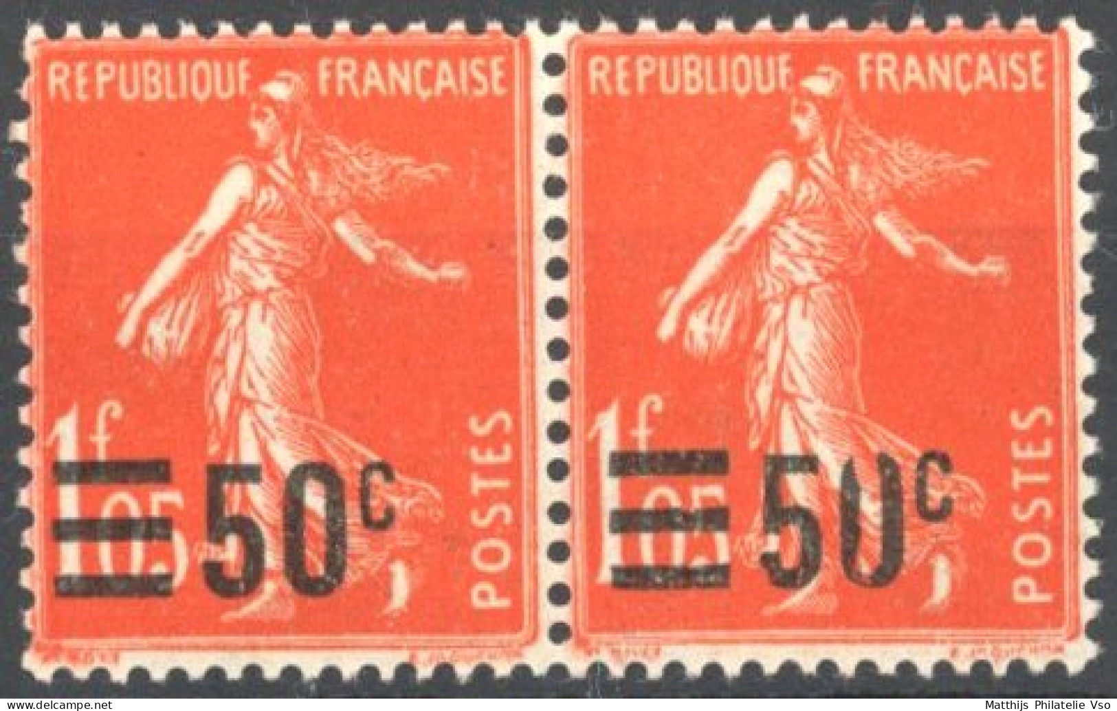 [** SUP] N° 225-cu, 50/1f05 Vermillon En Paire - '0' Cassé Sur Le Timbre 2 - 1903-60 Sower - Ligned