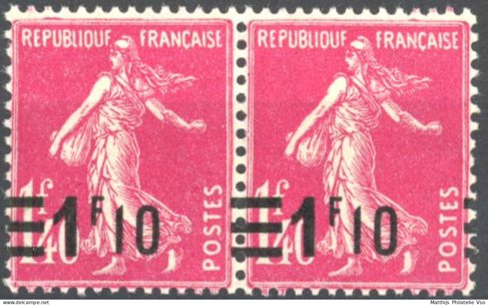 [** SUP] N° 228-cu, 1f10/1f40 Rose En Paire - Surcharge à Cheval - 1903-60 Semeuse Lignée