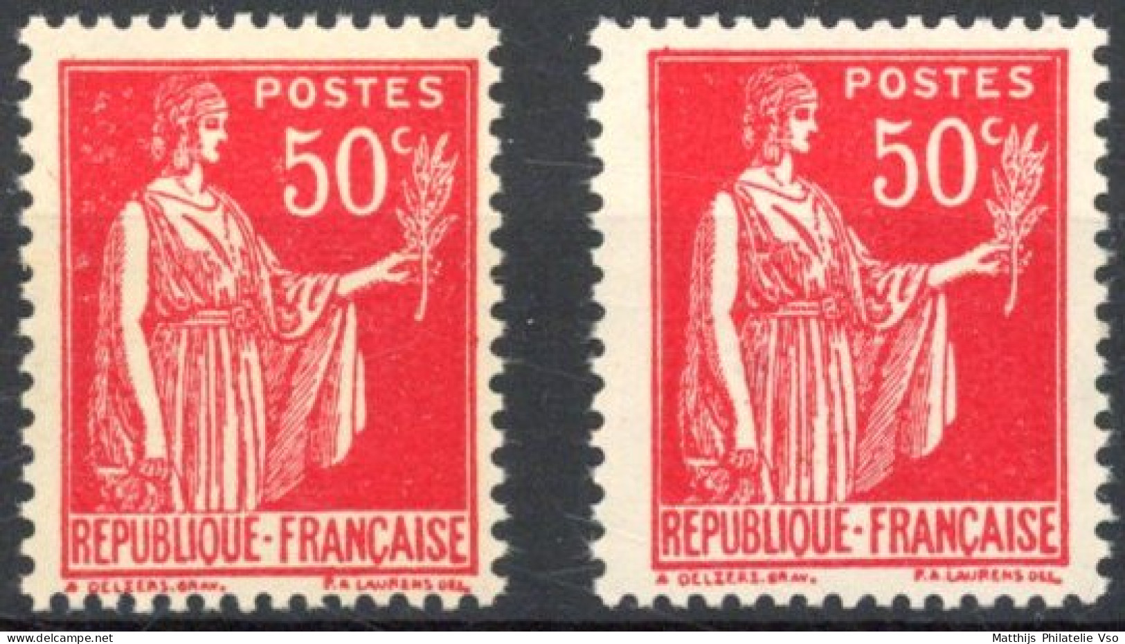 [**/* SUP] N° 283s, 50c Rose-rouge, Faux De Barcelone (2x) - Cote: 40€ - 1932-39 Paix