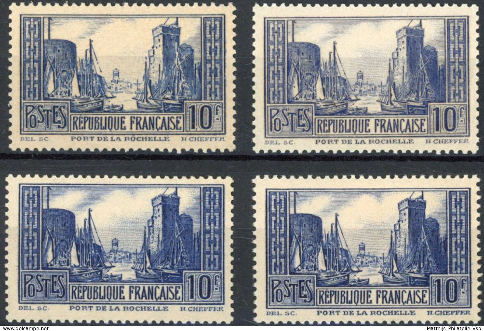 [* SUP] N° 261, 10f La Rochelle (type III) - Lot De 4 Ex De Nuances Différentes Dont Vive. Lot Superbe - Cote: 336€ - Unused Stamps