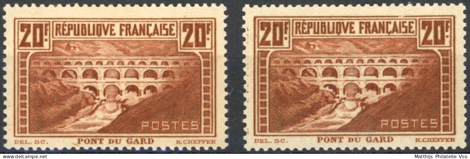 [* SUP] N° 262c+262d, 20f Pont Du Gard (IIA), Les 2 Nuances - Légère Trace. Grande Fraîcheur - Cote: 800€ - Unused Stamps