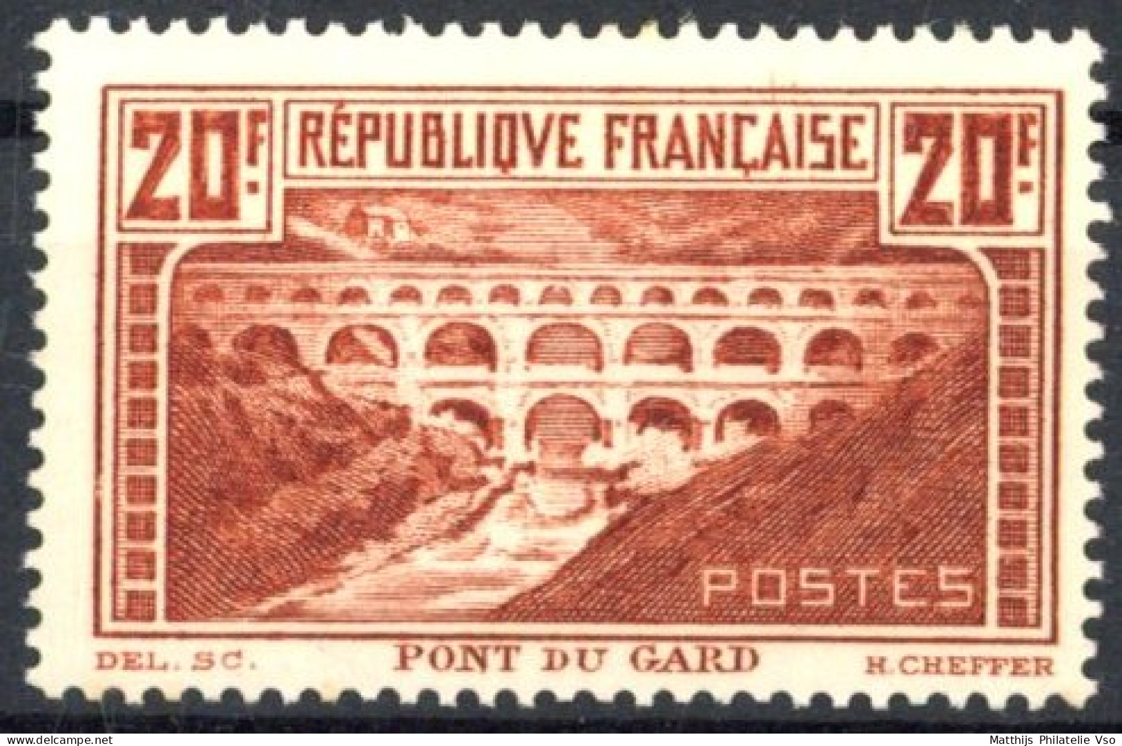 [** SUP] N° 262A, 20f Pont Du Gard (I), Bon Centrage - Fraîcheur Postale. Certificat Photo - Cote: 575€ - Neufs