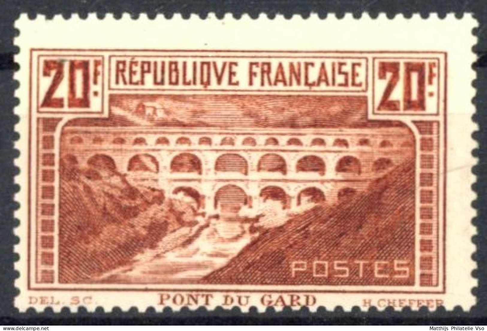 [** SUP] N° 262A, 20f Pont Du Gard (I) - Fraîcheur Postale. Certificat Photo - Cote: 575€ - Neufs