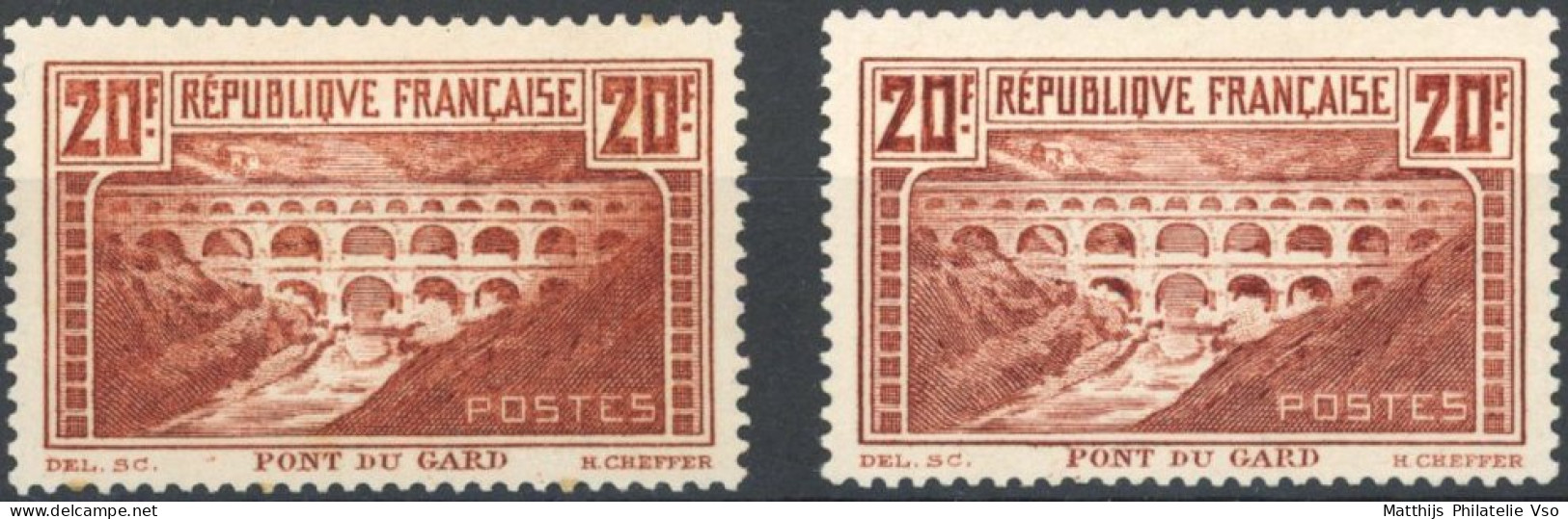 [** SUP] N° 262A+262Aa, 20f Pont Du Gard (I), Les 2 Nuances Dont Le Rare Chaudron Clair - Fraîcheur Postale - Cote: 3075 - Unused Stamps