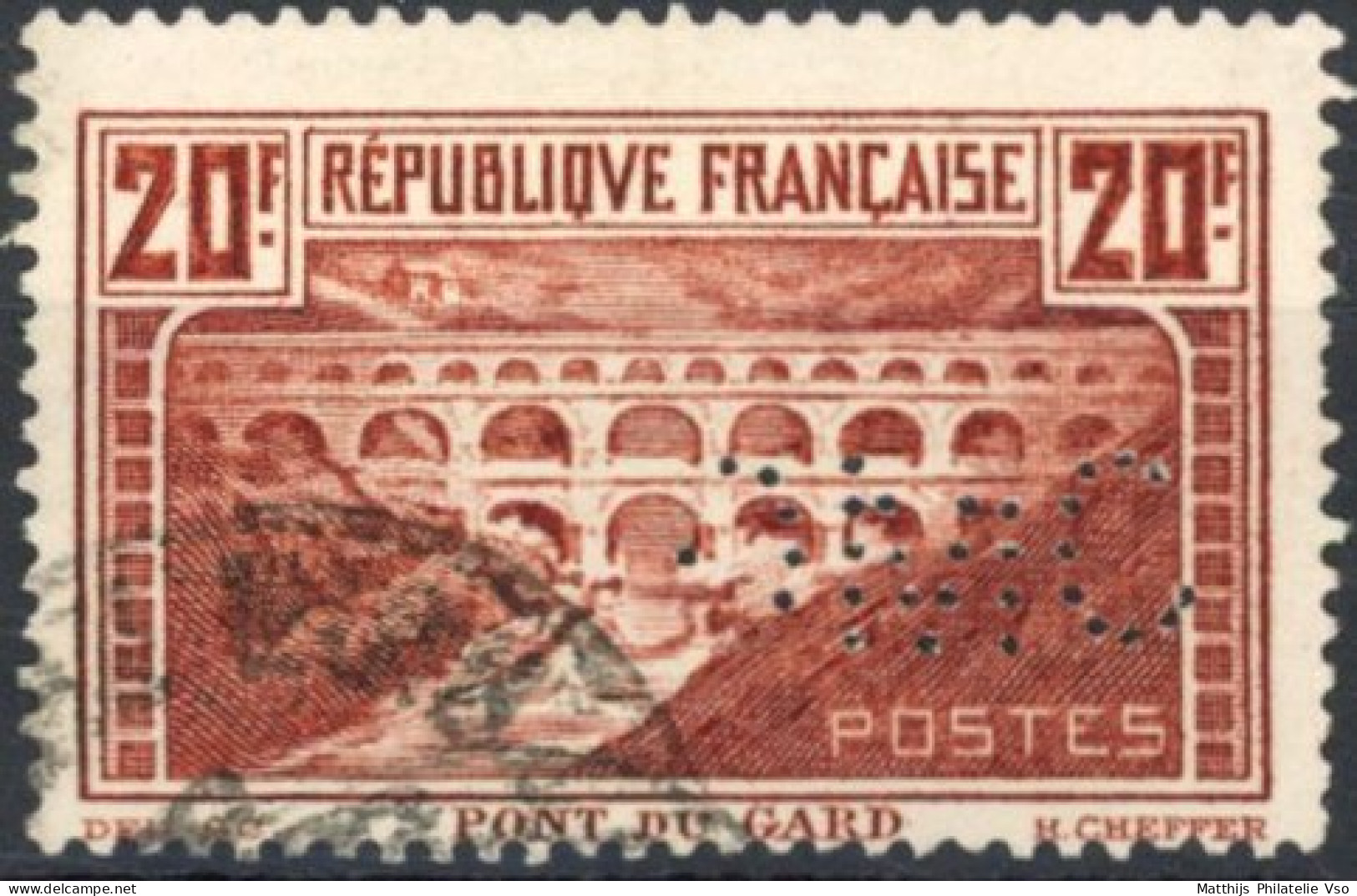 [O SUP] N° 262A, 20f Pont Du Gard (I), Obl Légère - Perforation De Firme - Cote: 45€ - Gebraucht