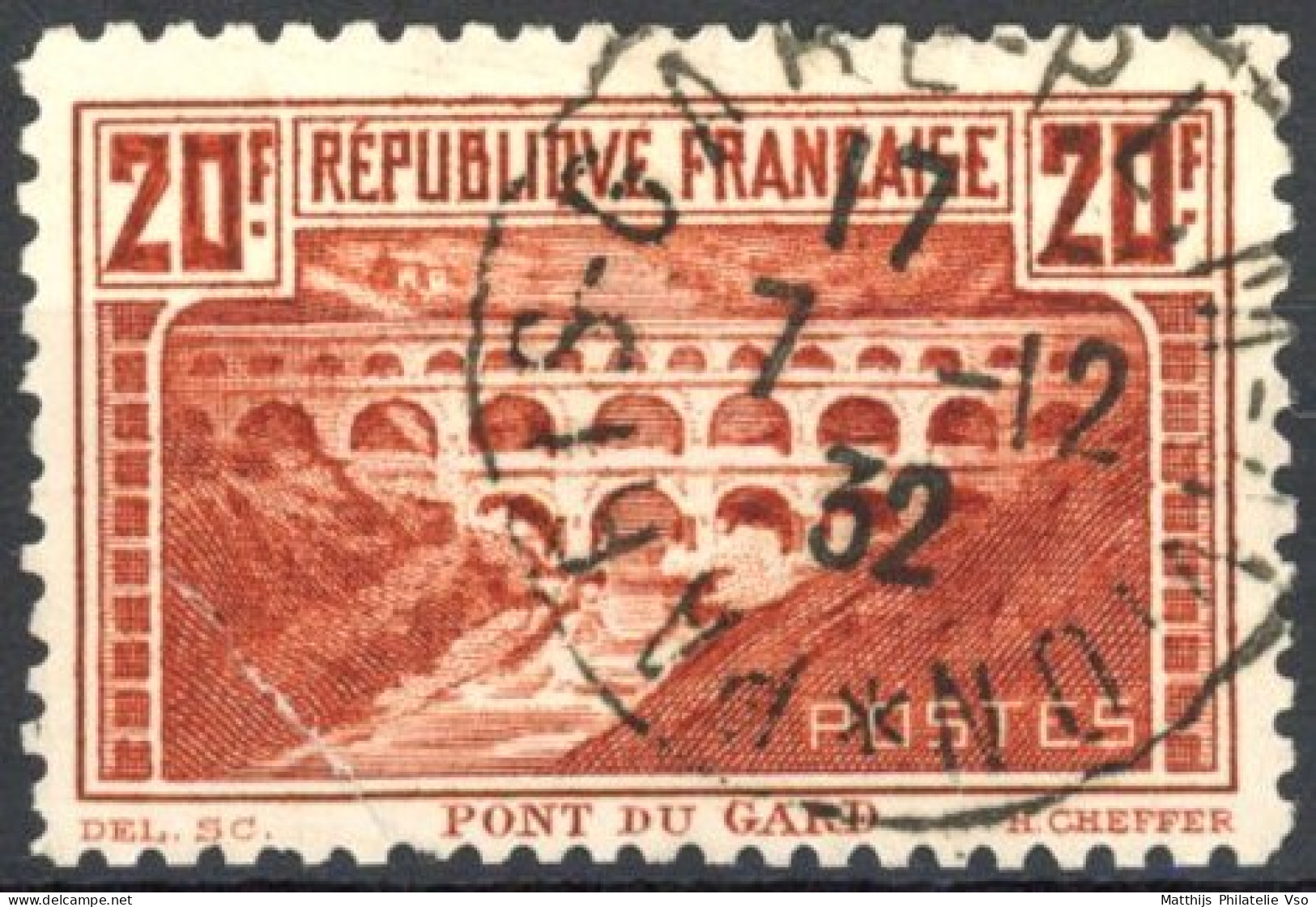 [O SUP] N° 262B, 20f Pont Du Gard (I), Dentelure 11 - Jolie Oblitération. Superbe - Cote: 450€ - Used Stamps