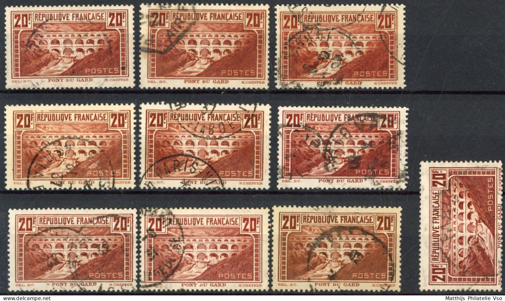 [O SUP] N° 262, Pojnt Du Gard, Lot De 10 Exemplaires TB - Nuances, Types, Etc - Used Stamps