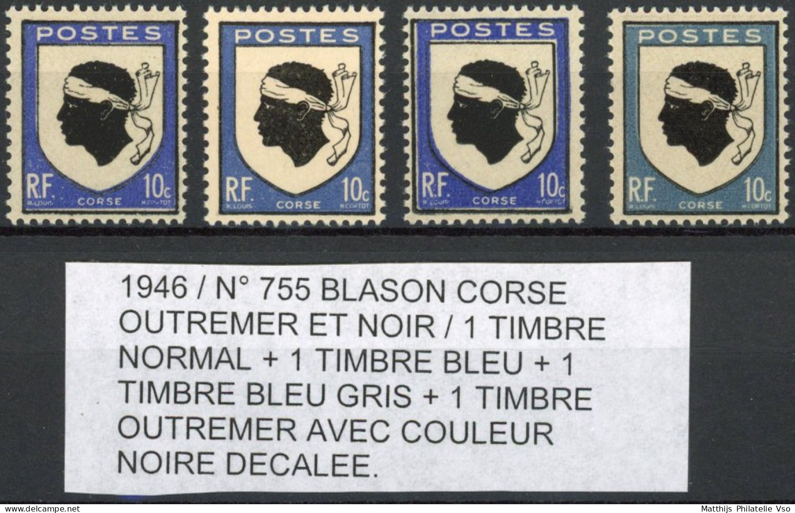 [** SUP] N° 755, Blason Corse - Lot De 4 Exemplaires Avec Nuances - Zonder Classificatie