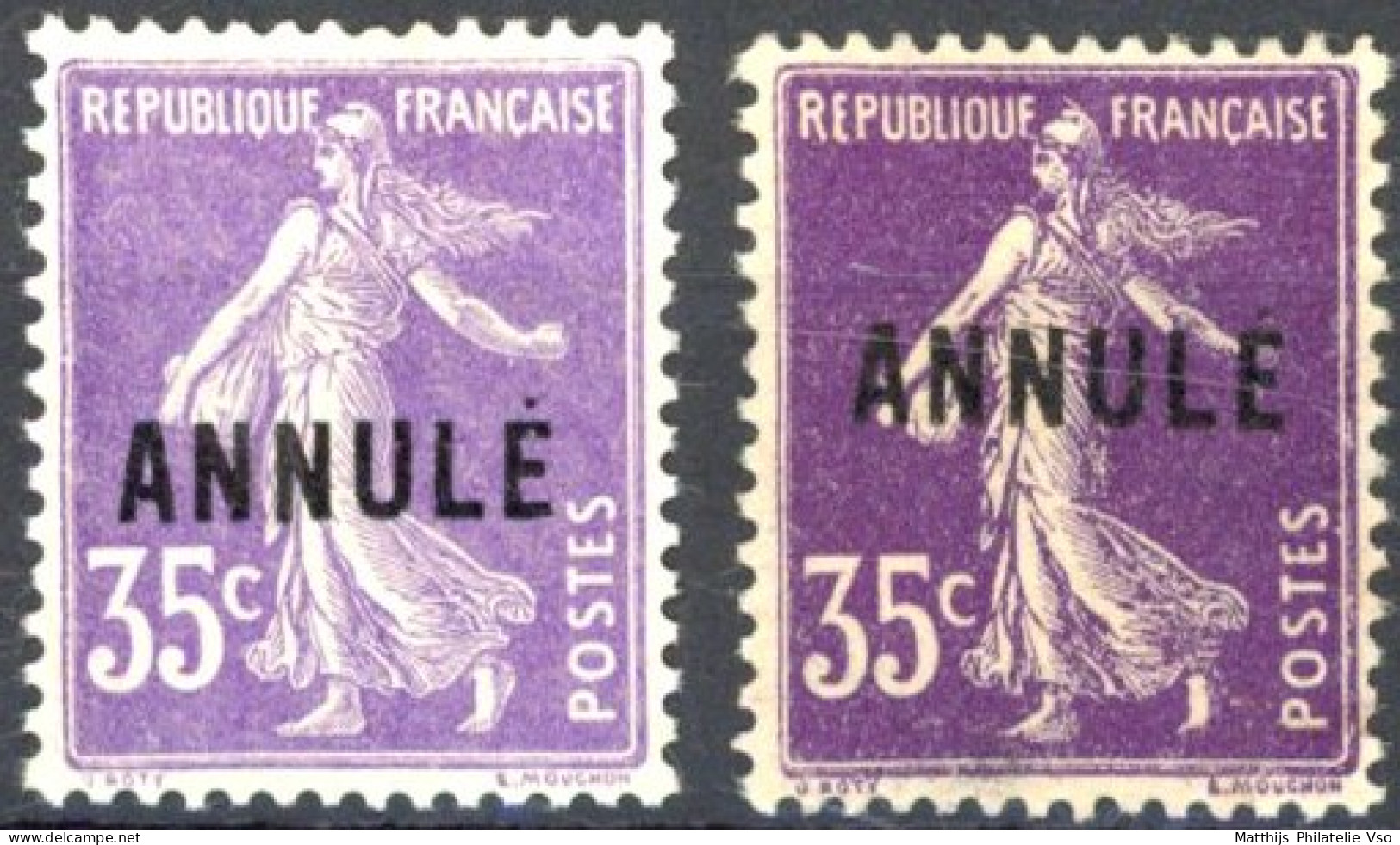 [* SUP] N° 142a-CI 1+142-CI 1, 35c Violet - Nuance Claire Et Foncée - Cote: 84€ - Lehrkurse